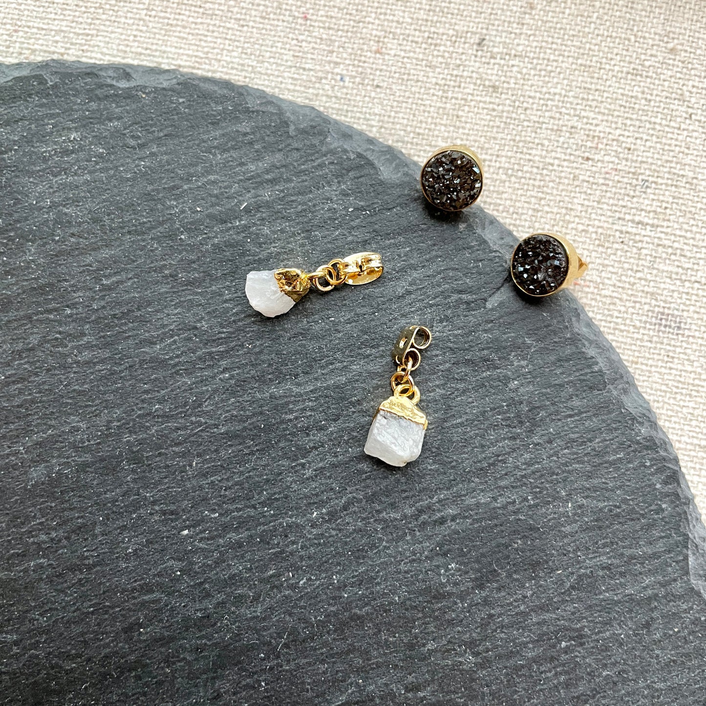 Black Druzy Stone And Moonstone Two-way Earring