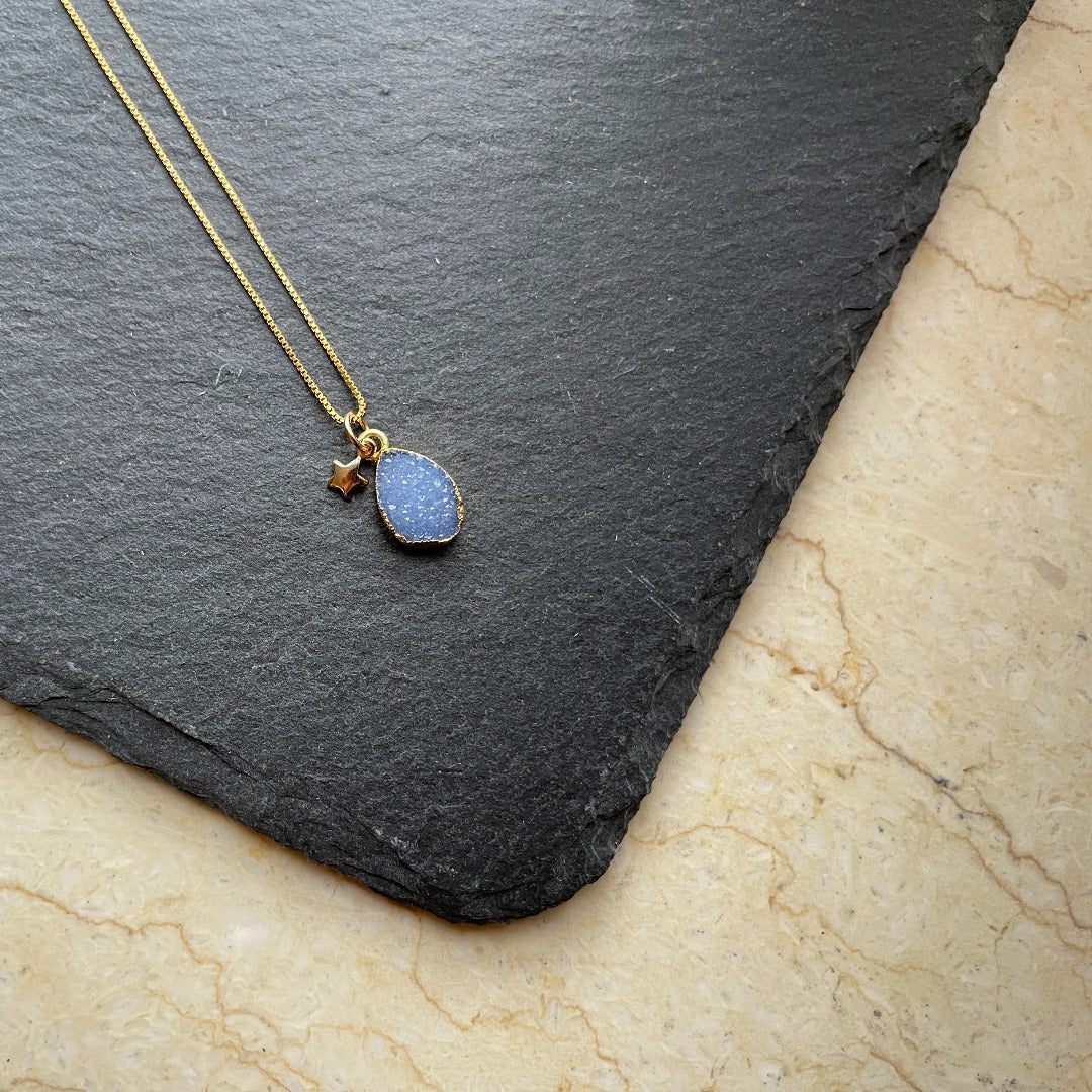 Blue Druzy Stone Two-way 14k Gold-filled Necklace