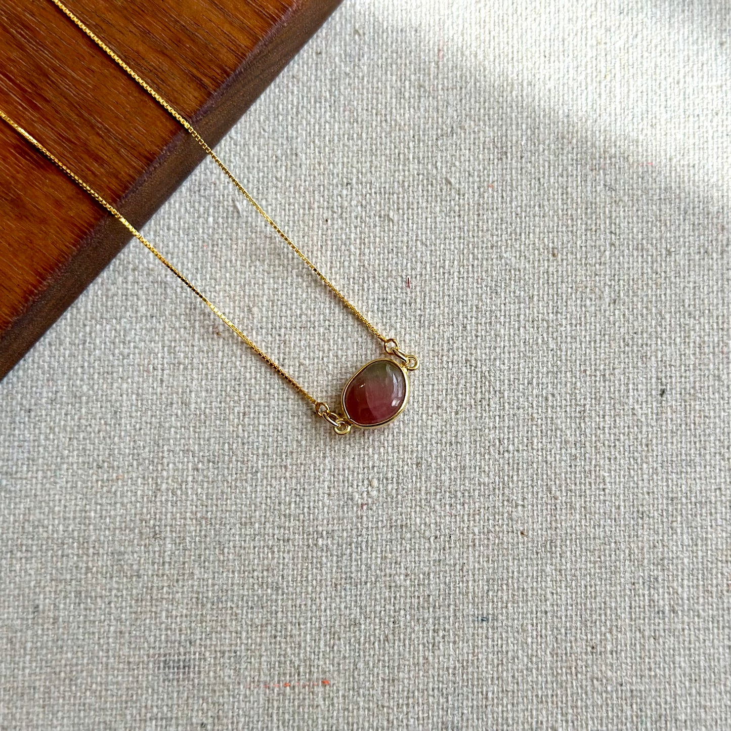 Watermelon Tourmaline Box Chain Gold-plated Sterling Silver Necklace