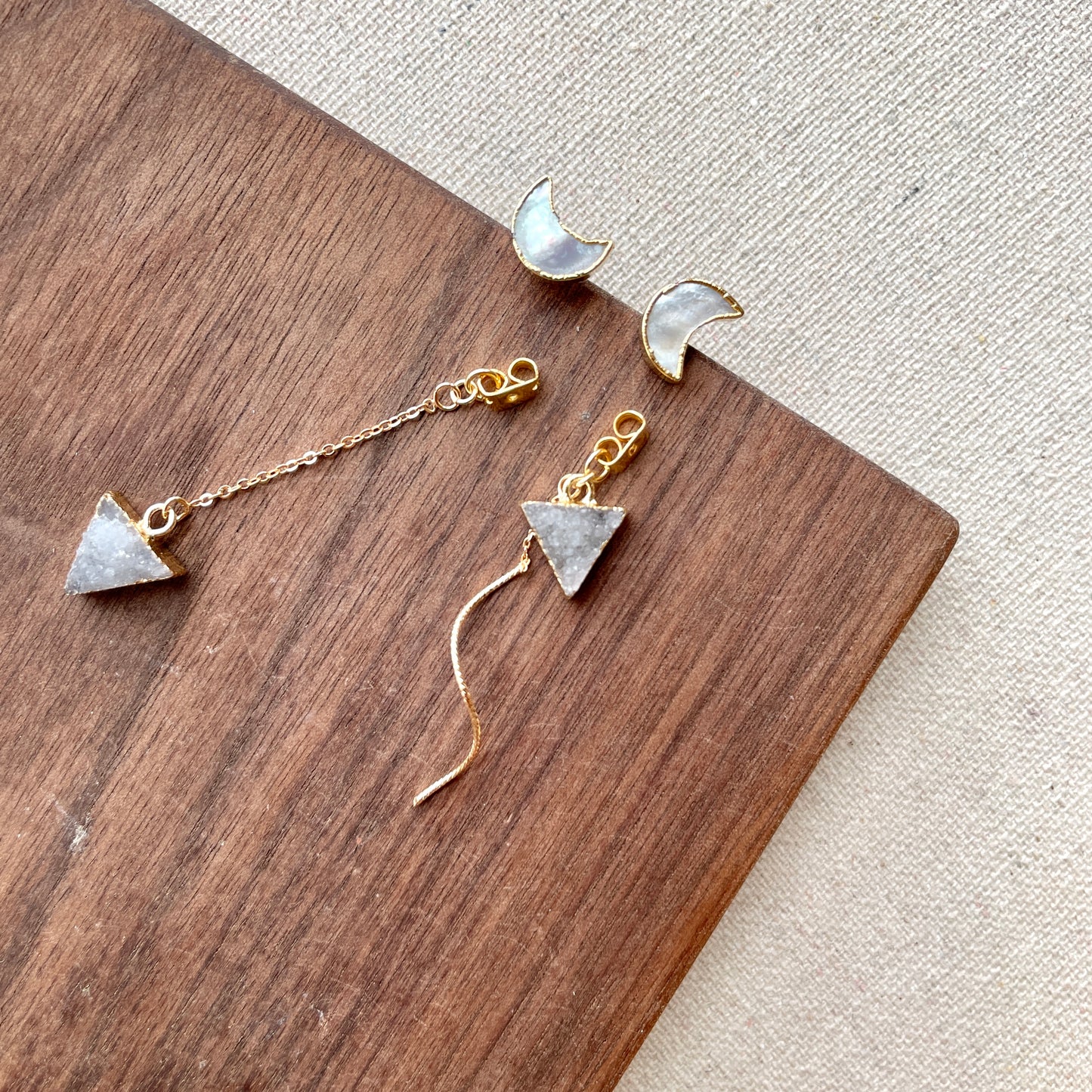 Mother Of Pearl And Druzy Stone Two-way Earring