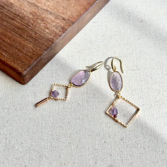 Ametrine Wire Wrapping Mixed Stones Gold-plated Earring