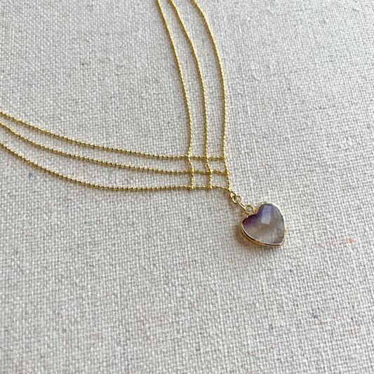 Fluorite Heart-shaped Lace Chain Gold-plated Necklace