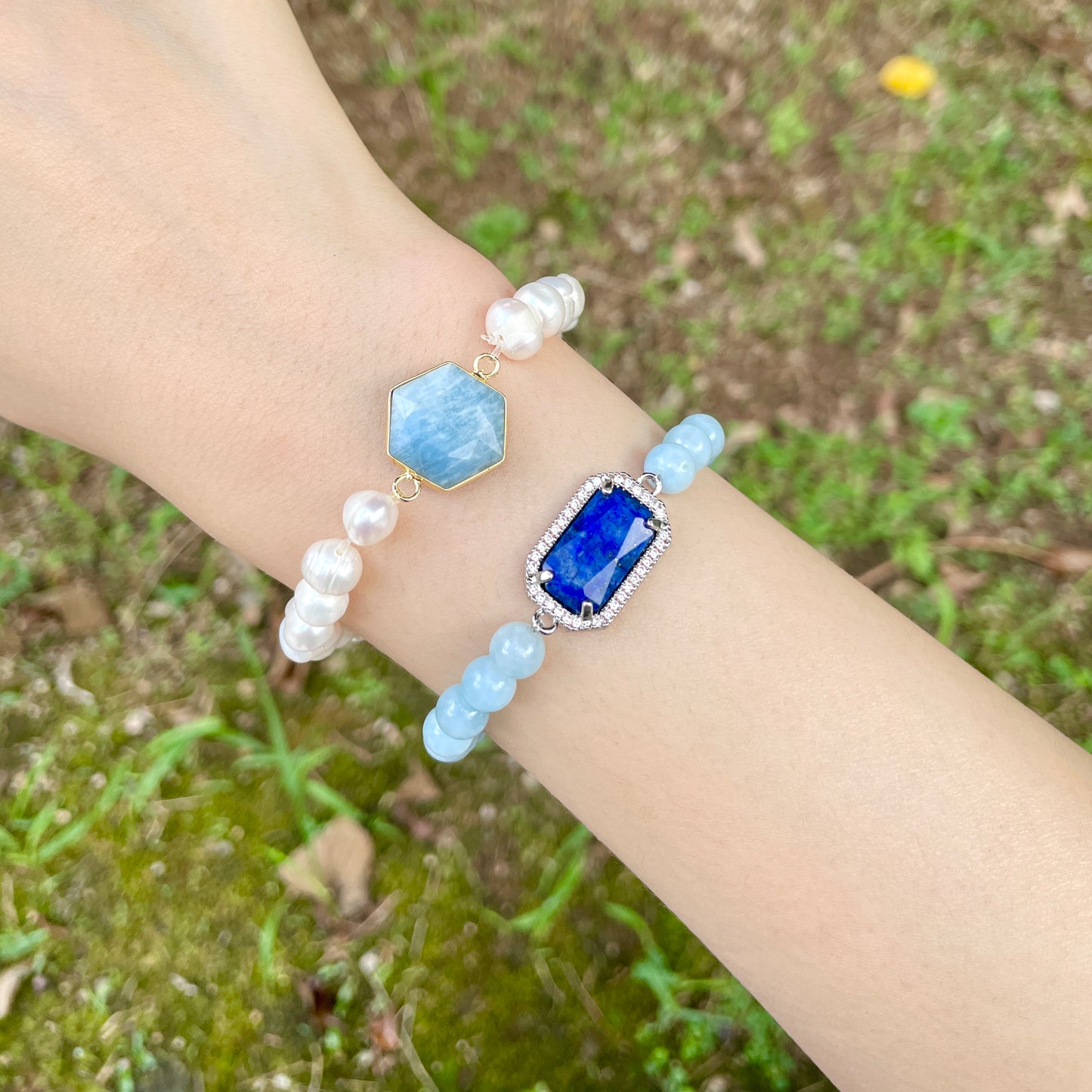 Lapis And Aquamarine Beaded Bracelet