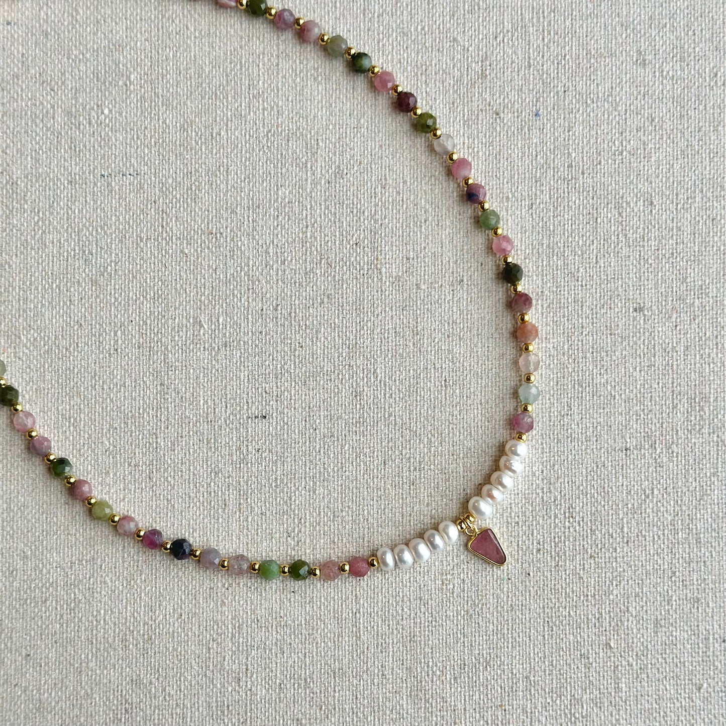 Tourmaline And Freshwater Pearl Beaded Choker Necklace