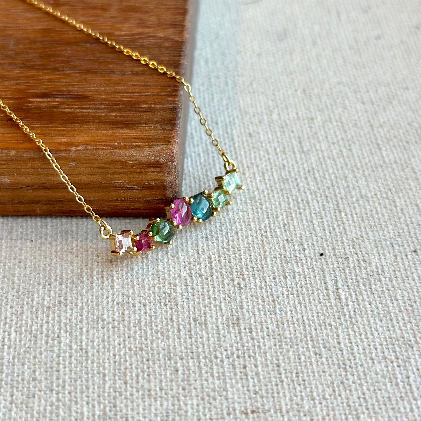 Pink And Green Tourmaline Gold-plated Sterling Silver Necklace