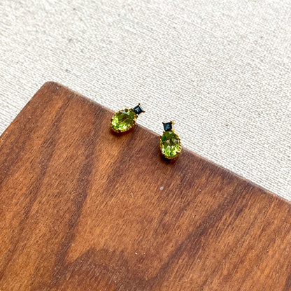 Peridot And Square Cut Sapphire Gold-plated Sterling Silver Ear Stud