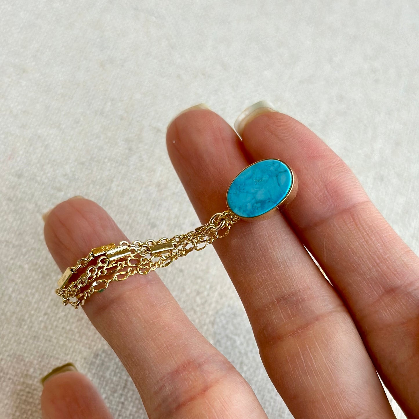 Turquoise And Chain Hoop-like Gold-plated Earring