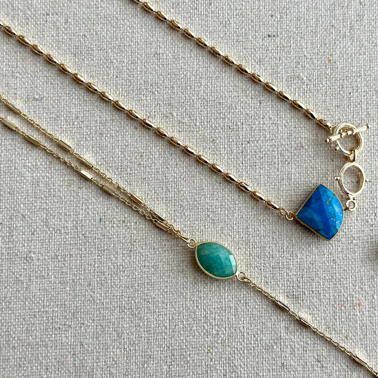 Turquoise Rice Chain Gold-plated Necklace