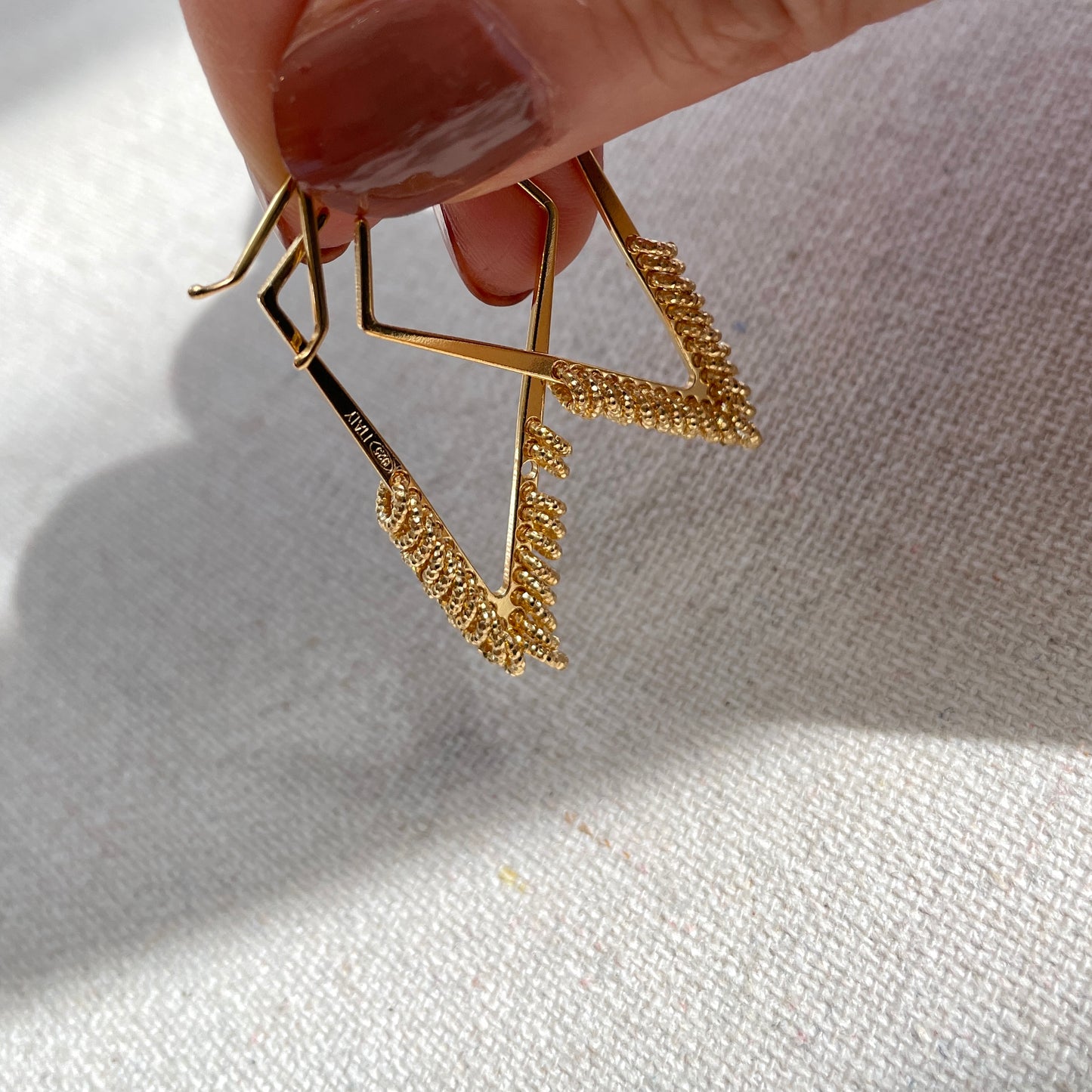 Gold-plated Italian Sterling Silver Rhombus Ear Hoop