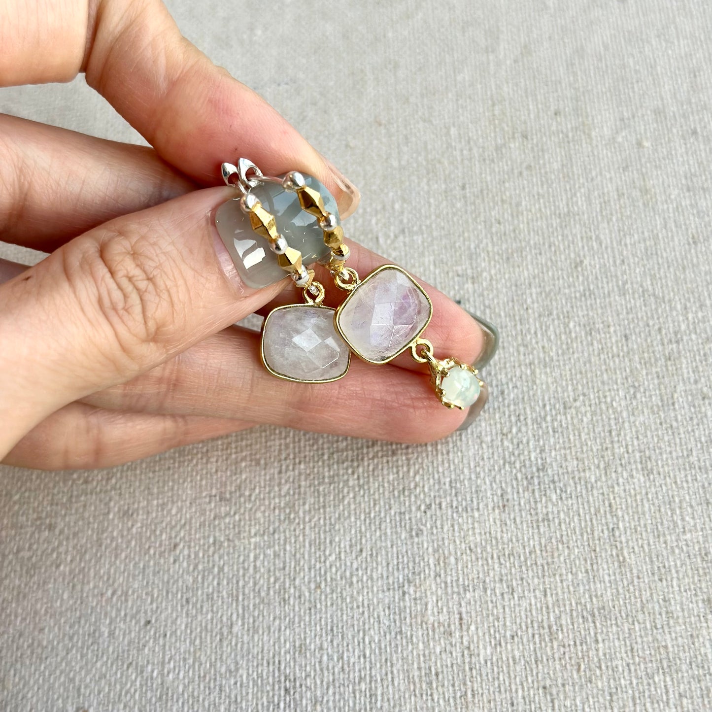 Moonstone And Opal Drop Dangle Gold-plated Earring