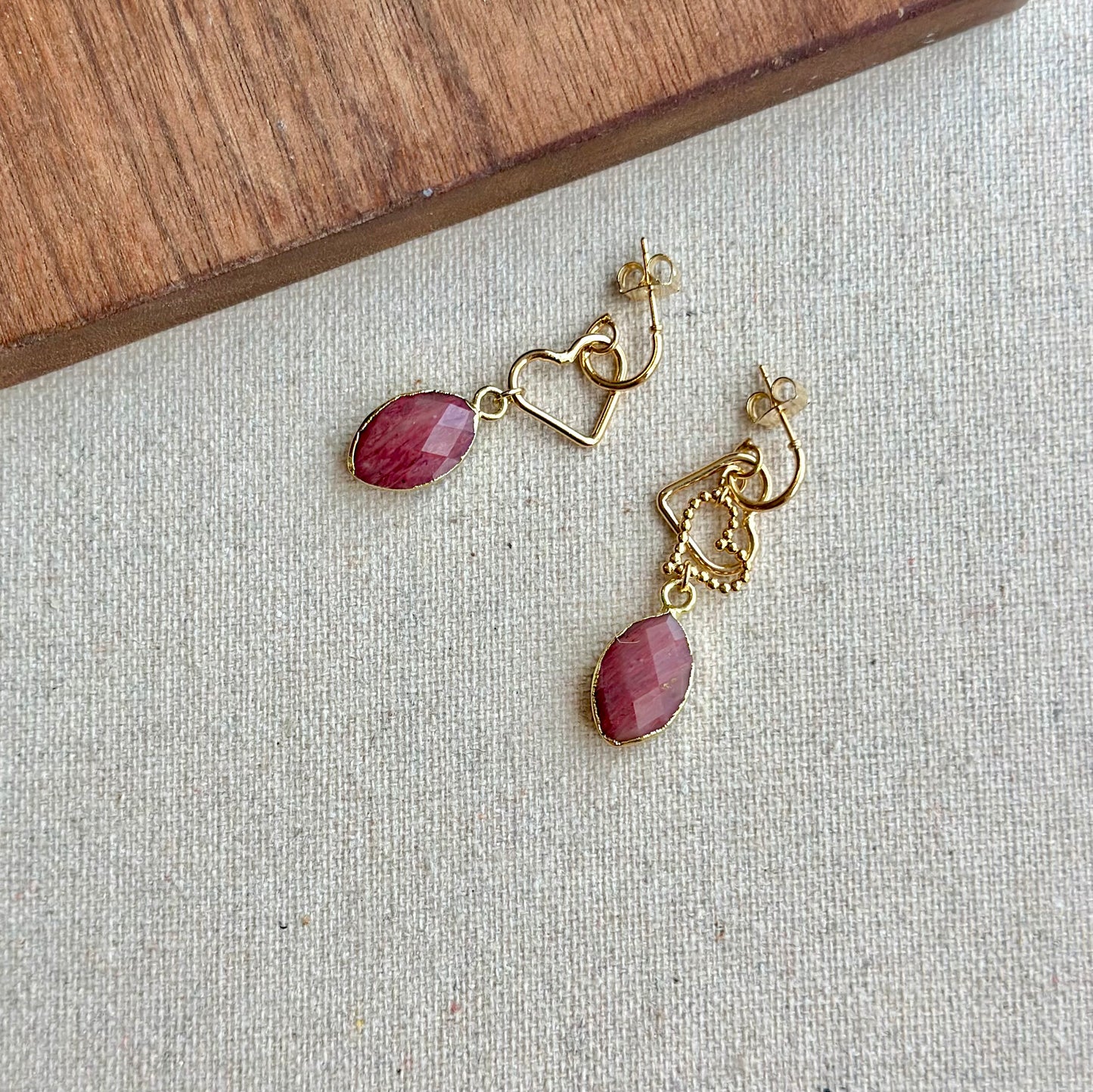 Rhodonite And Hearts Gold-plated Earring