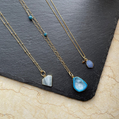 Aquamarine Two-way Dotty Chains Gold-plated Necklace