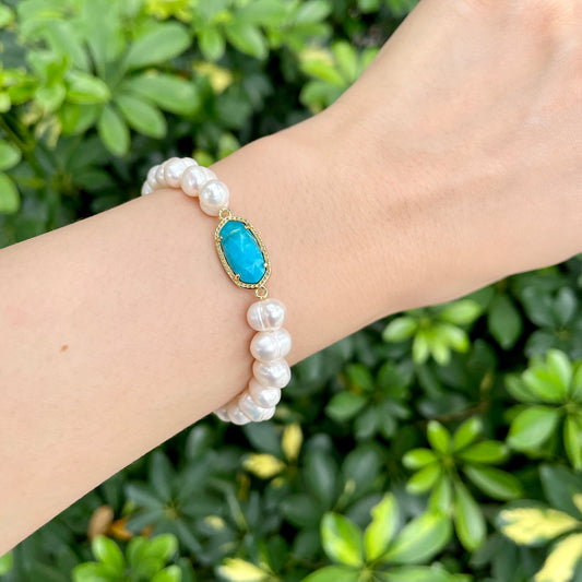 Turquoise And Freshwater Pearl Beaded Bracelet