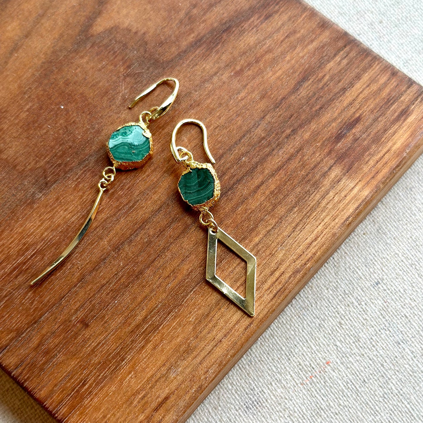 Malachite Geometric Gold-plated Earring