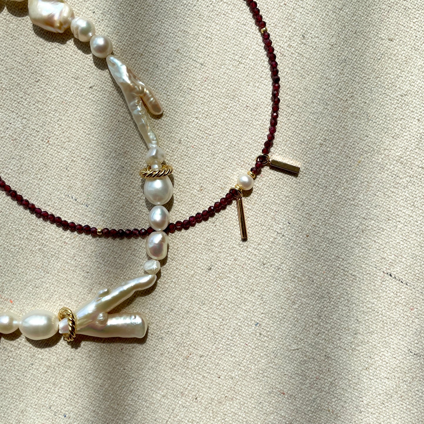 Garnet And Freshwater Pearl Beaded Choker Necklace