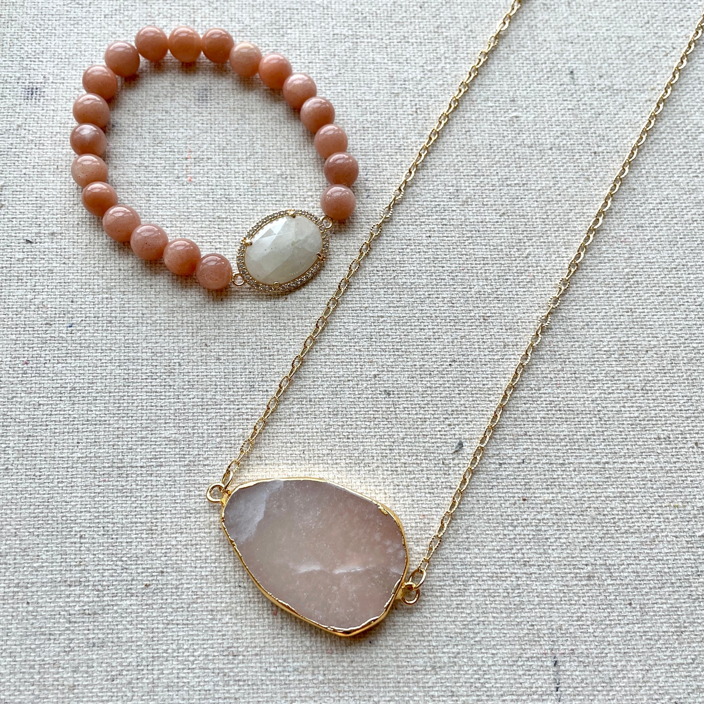 Rose Quartz Adjustable  Long Gold-plated Necklace