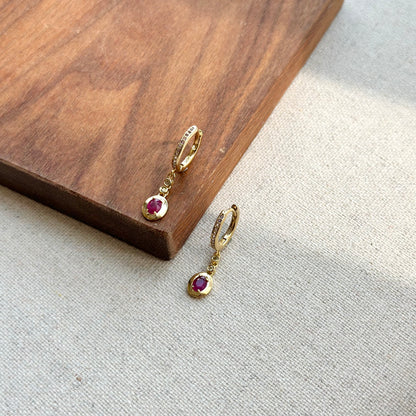 Ruby Mixed Topaz And Dainty Amethyst Hoop Gold-plated Sterling Silver Earring