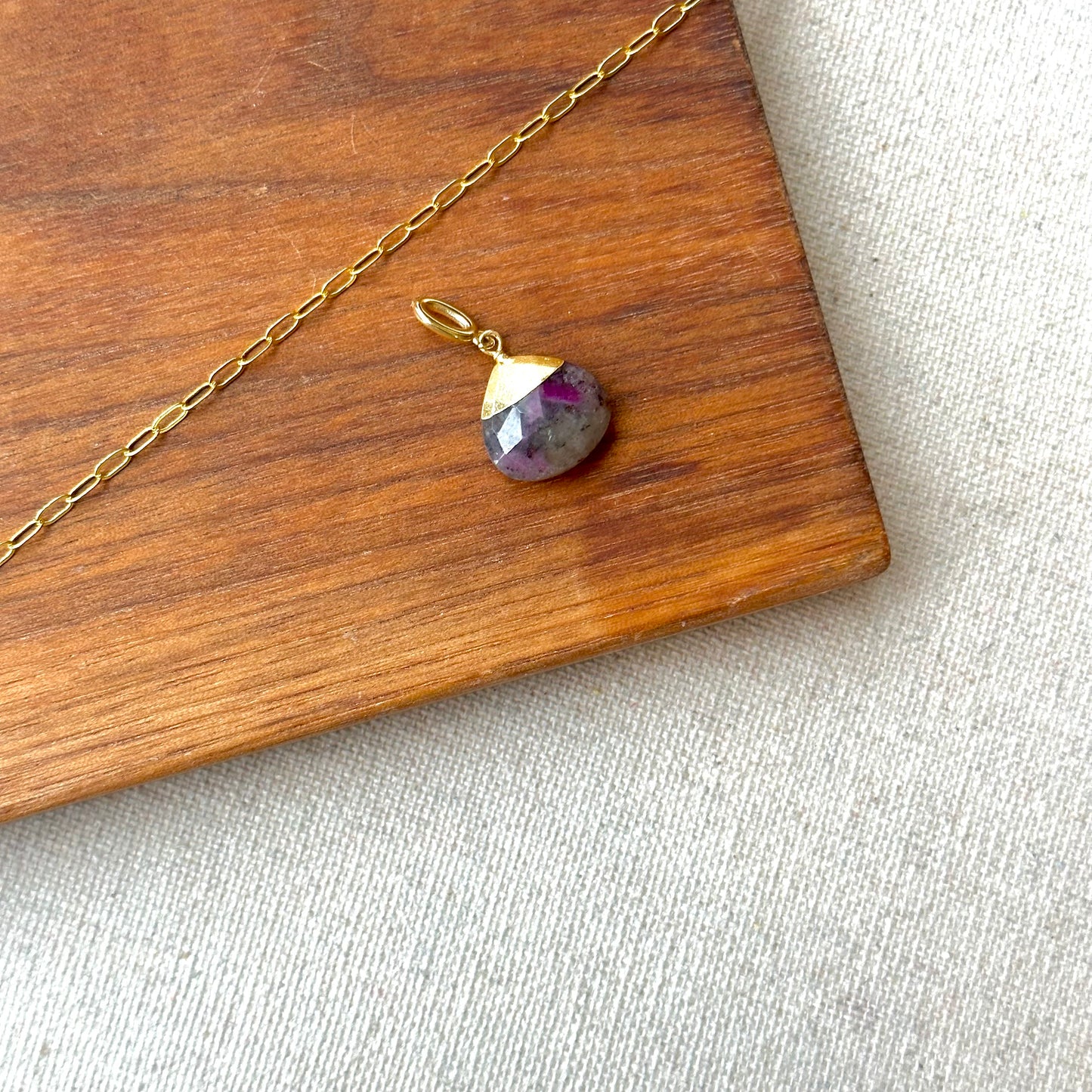 Ruby Zoisite Detachable Pendant Gold-plated Sterling Silver Necklace