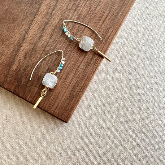 White Druzy Stone Wire Wrapping 14k Gold-filled Earring