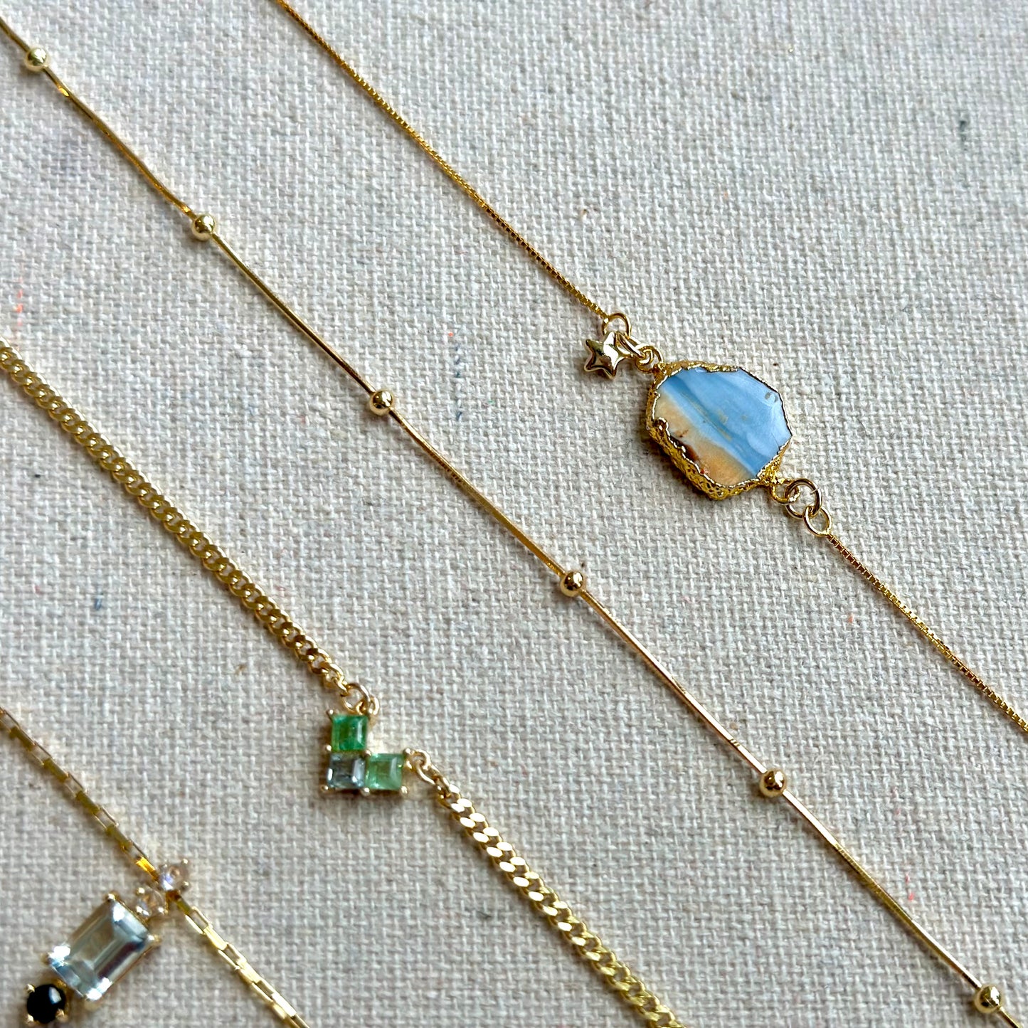 Blue Opal Adjustable Box Chain Gold-plated Sterling Silver Necklace