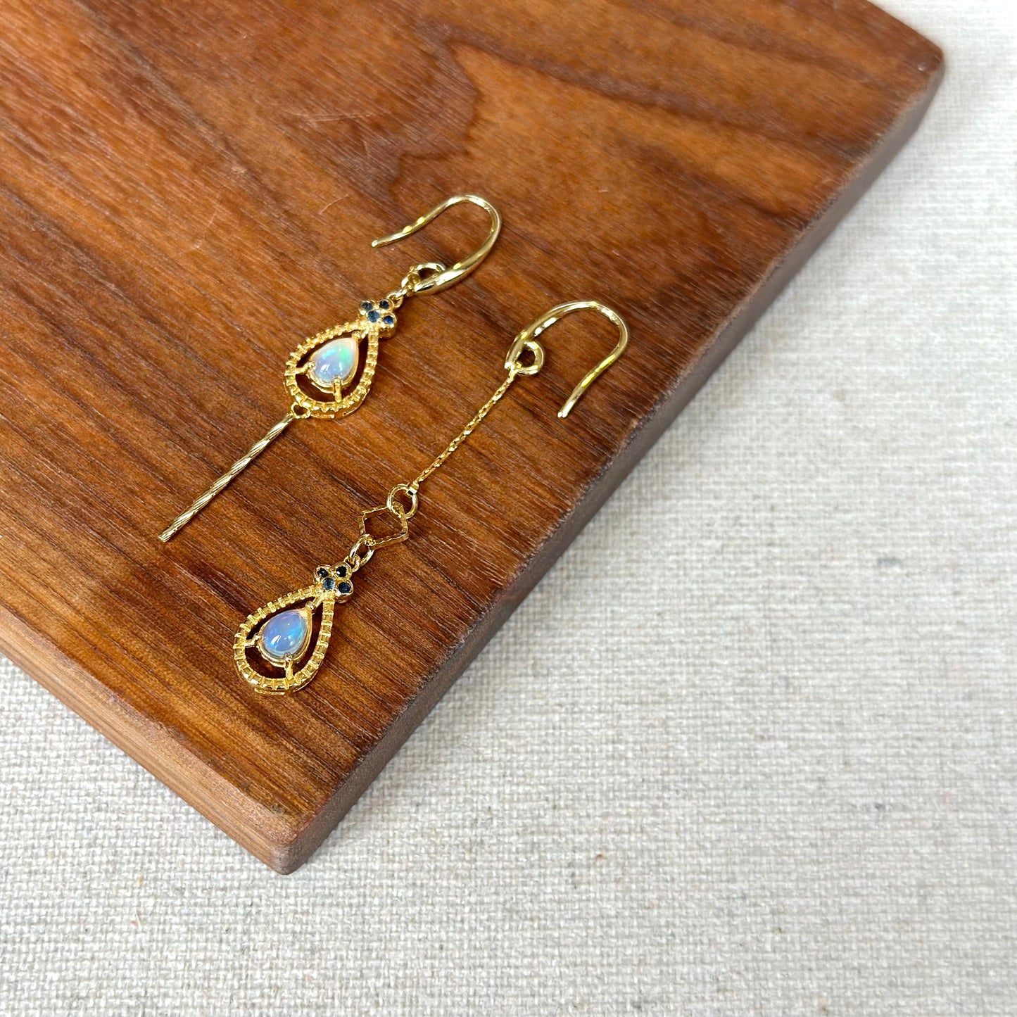 Opal And Sapphire Asymmetric Gold-plated Earring