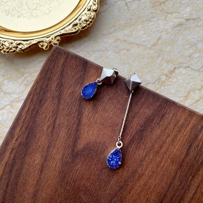 Blue Druzy Stones Asymmetric Earring