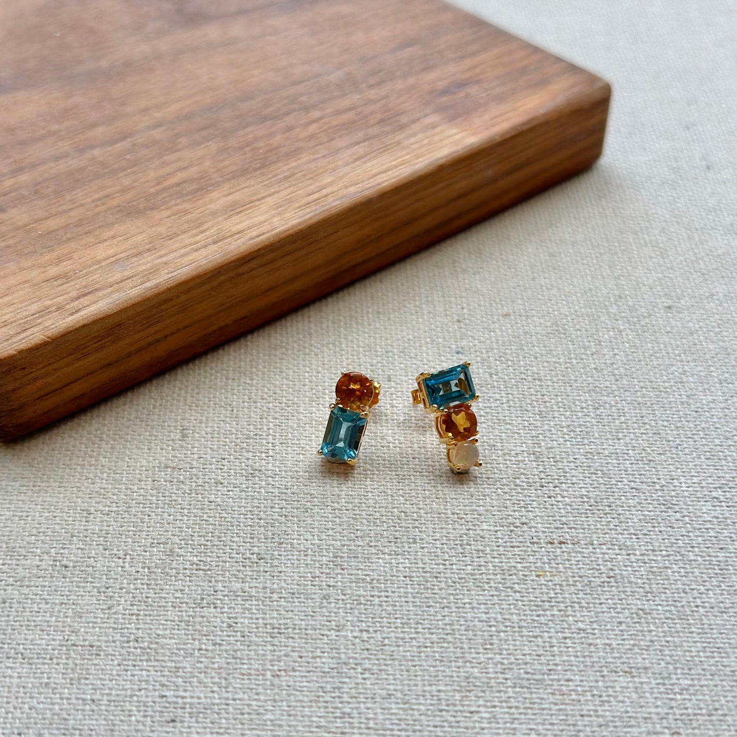 Topaz And Citrine Mixed Opal Gold-plated Ear Stud