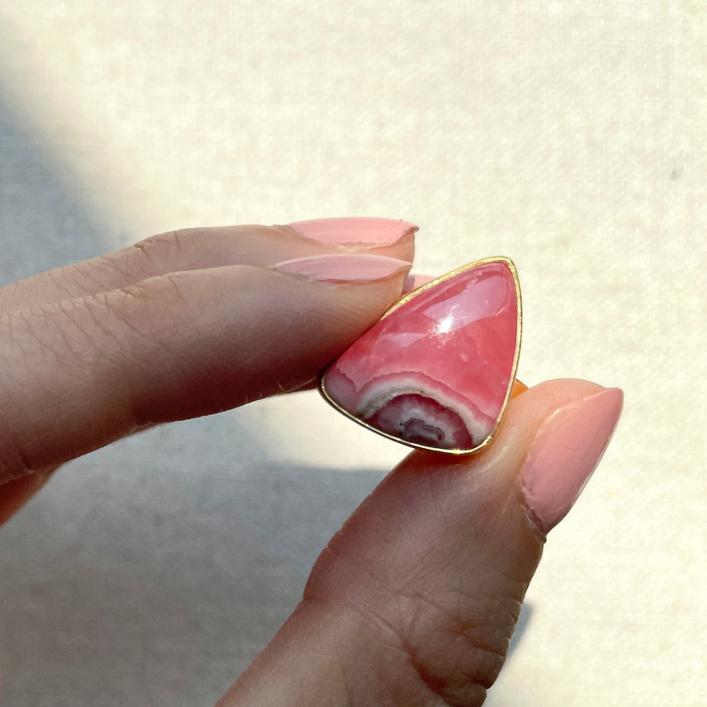 Pink Rhodochrosite Adjustable Gold-plated Ring