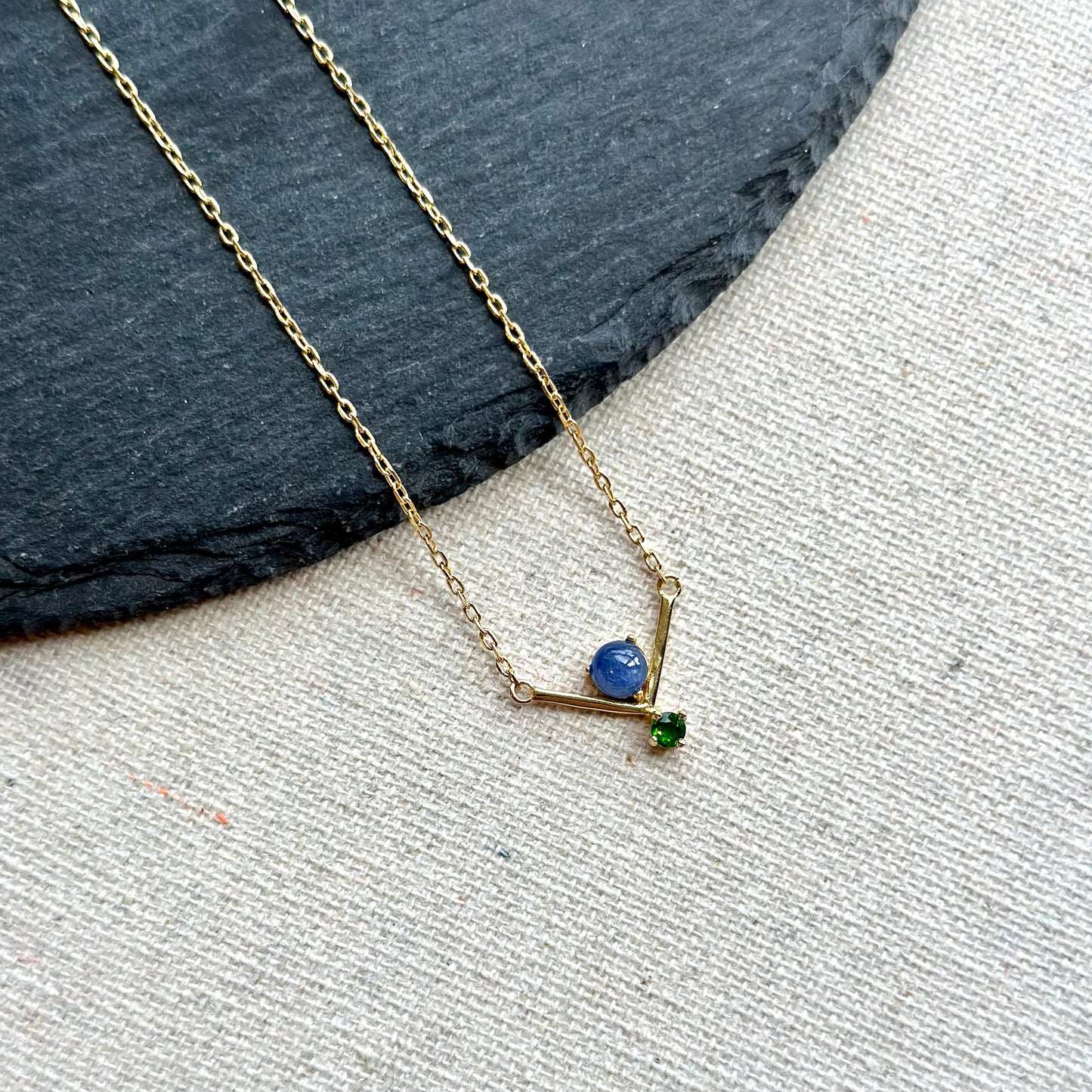 Sapphire And Diopside V-shaped Gold-plated Sterling Silver Necklace