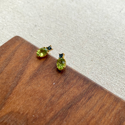 Peridot And Square Cut Sapphire Gold-plated Sterling Silver Ear Stud