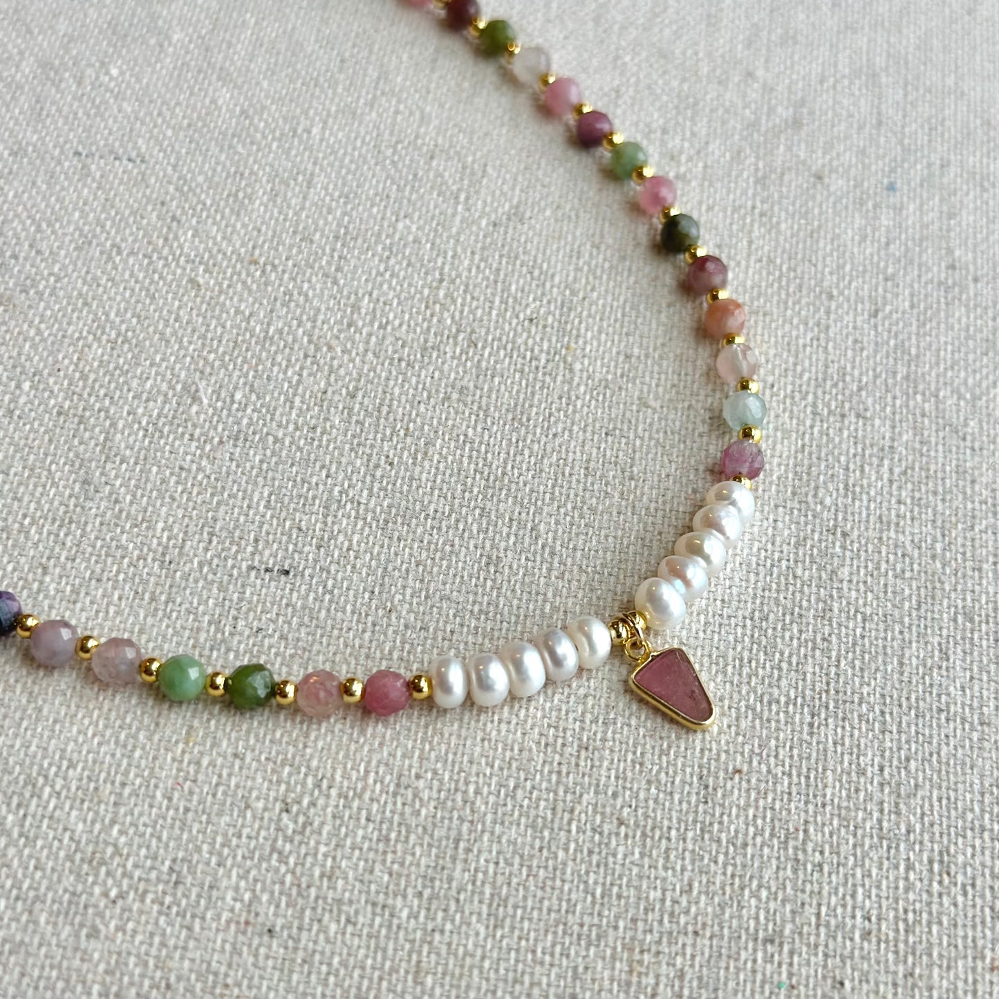 Tourmaline And Freshwater Pearl Beaded Choker Necklace