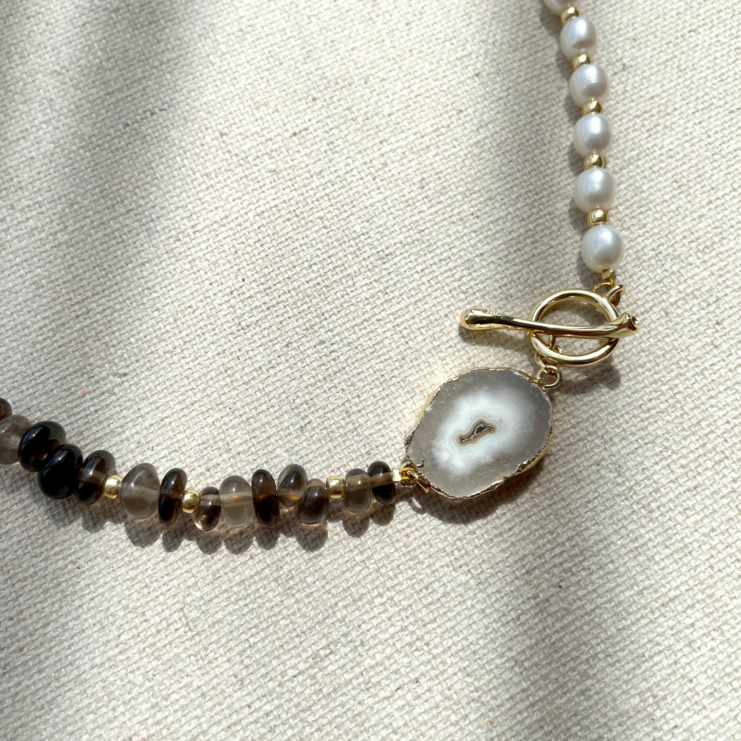 Smoky Quartz and Freshwater Pearl Beaded Choker Necklace