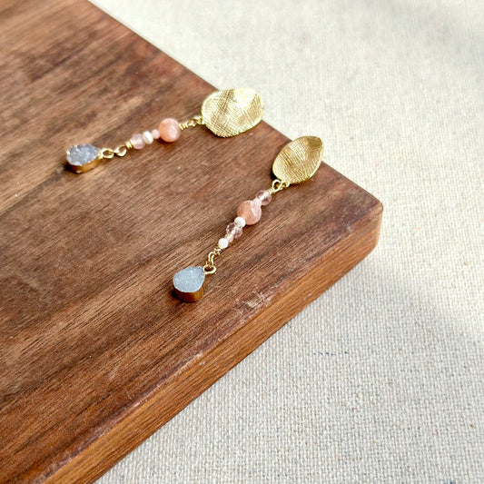 Textured Stud Druzy Stones And Mixed Stones Earring