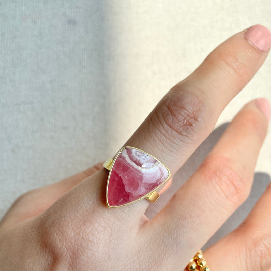 Pink Rhodochrosite Adjustable Gold-plated Ring