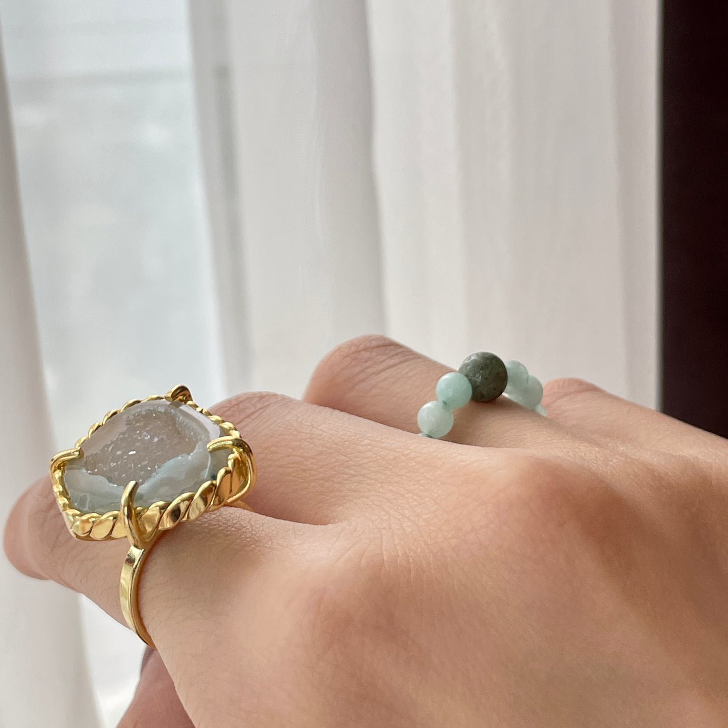 Agate Geode Adjustable Gold-plated Ring