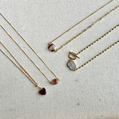 Fluorite Heart-shaped Y-shaped Gold-plated Sterling Silver Necklace