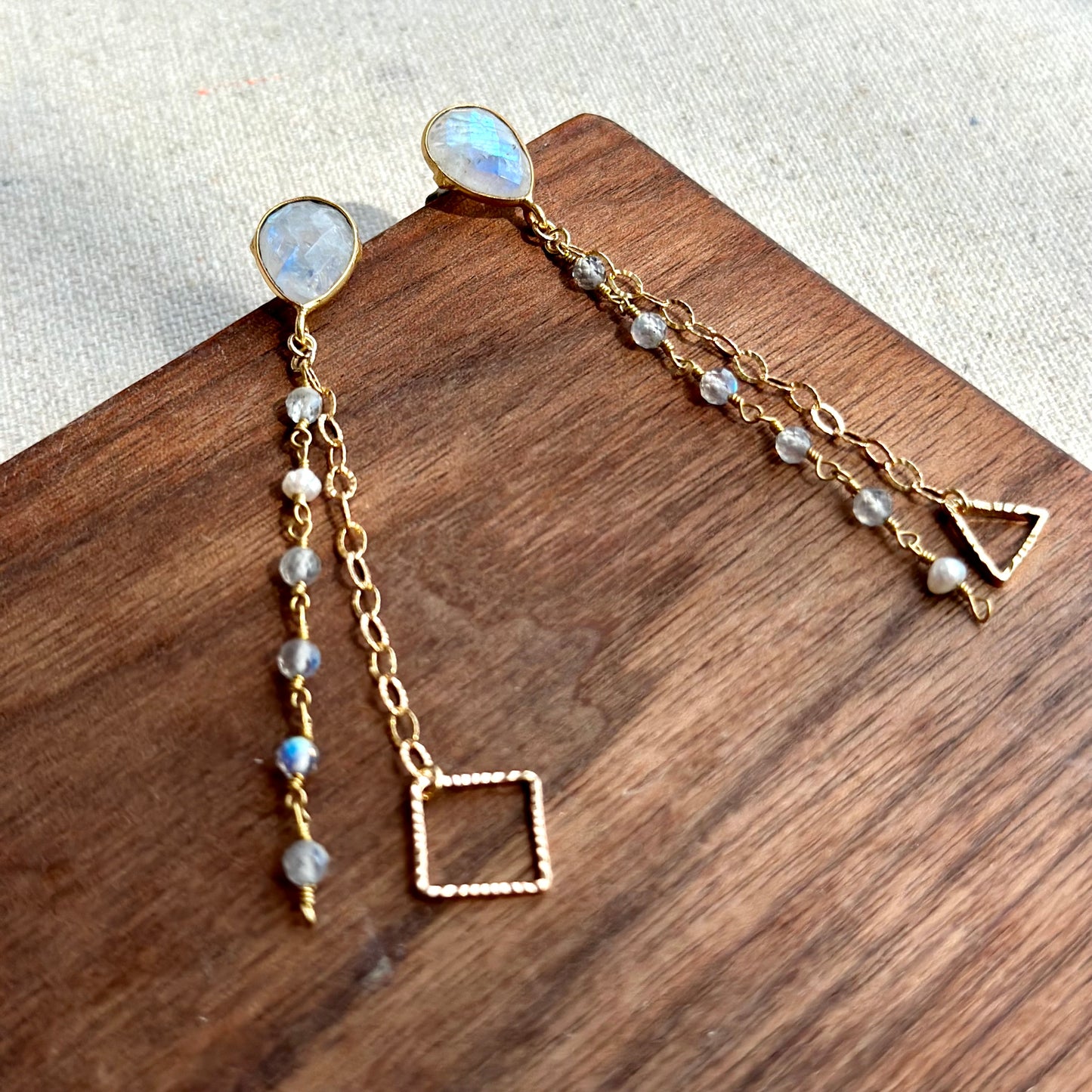 Moonstone Stud Dangling Gold-plated Earring