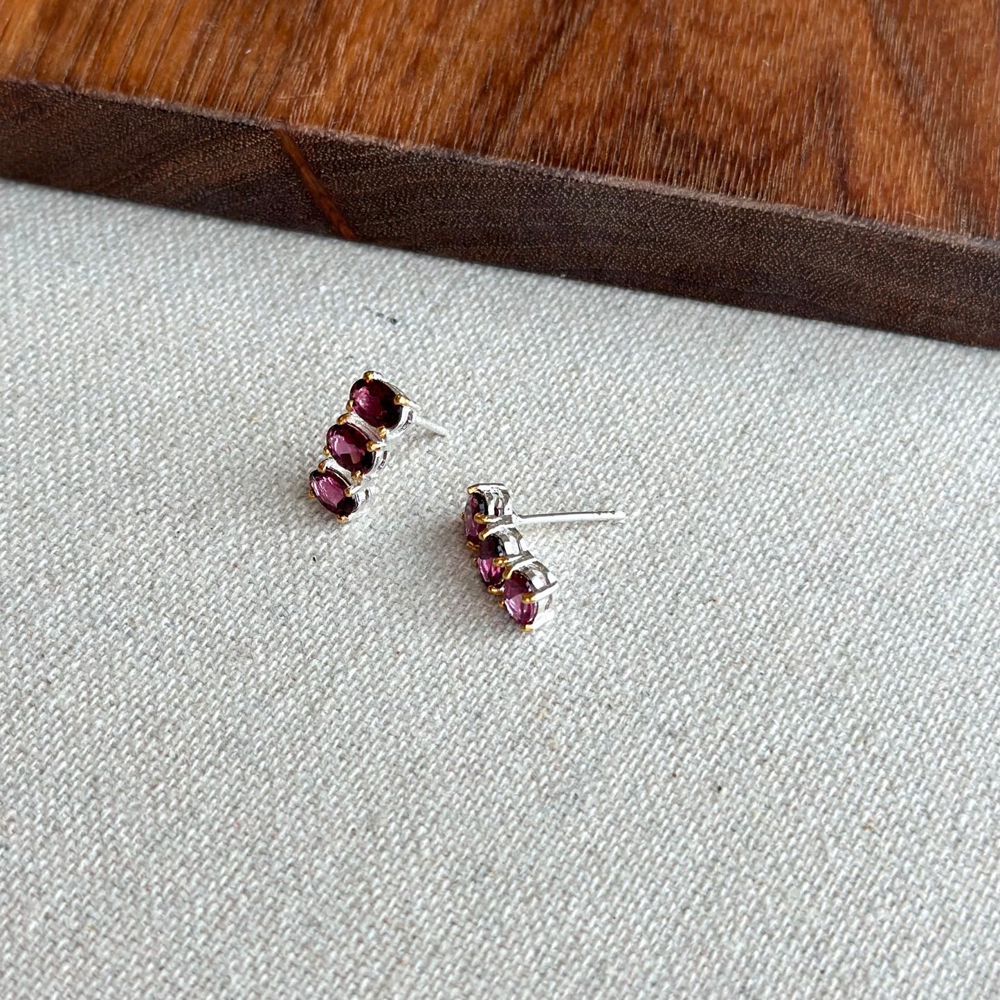 Rhodolite Garnet Two Tone Gold-plated Sterling Silver Ear Stud