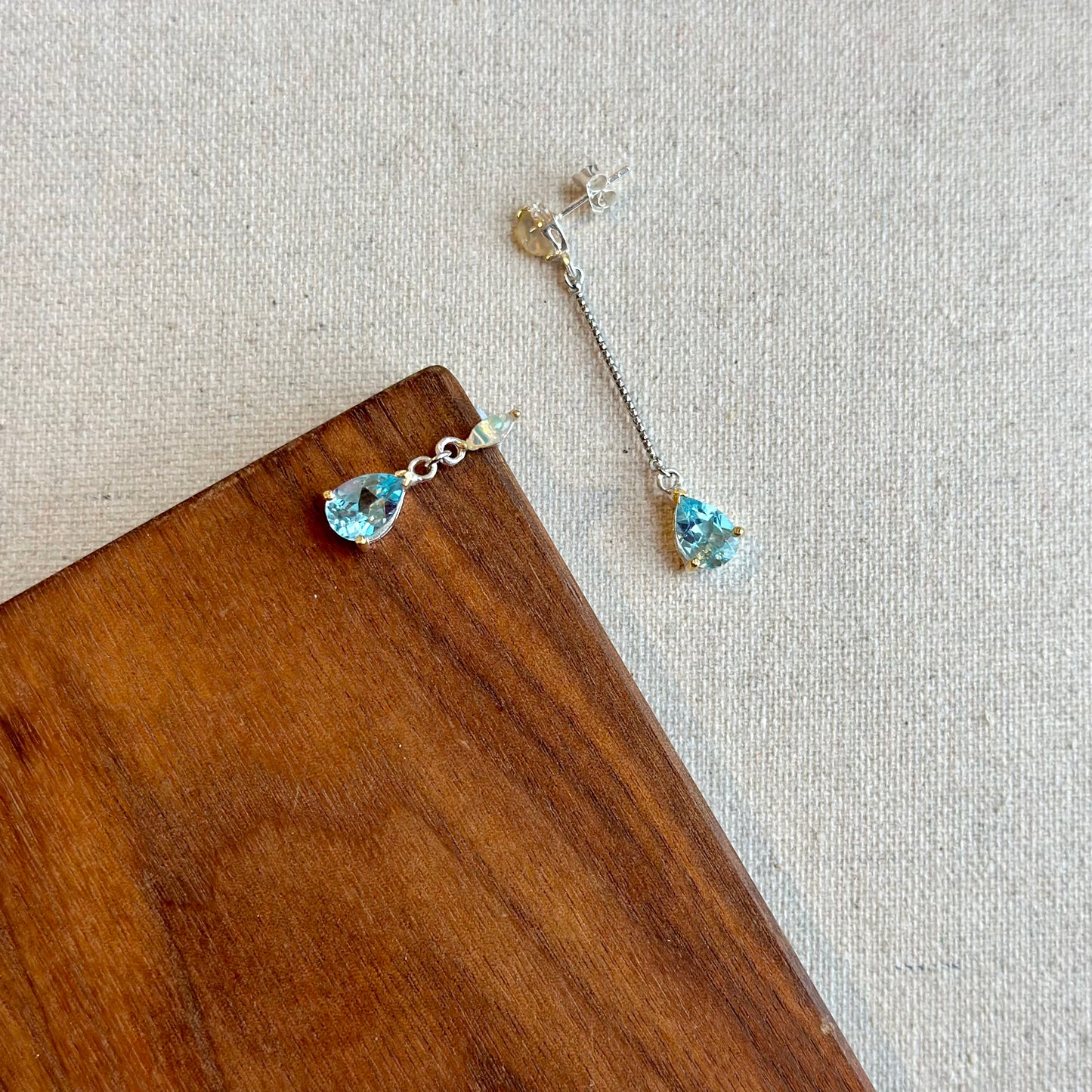 Opal Stud And Topaz Asymmetric Sterling Silver Earring