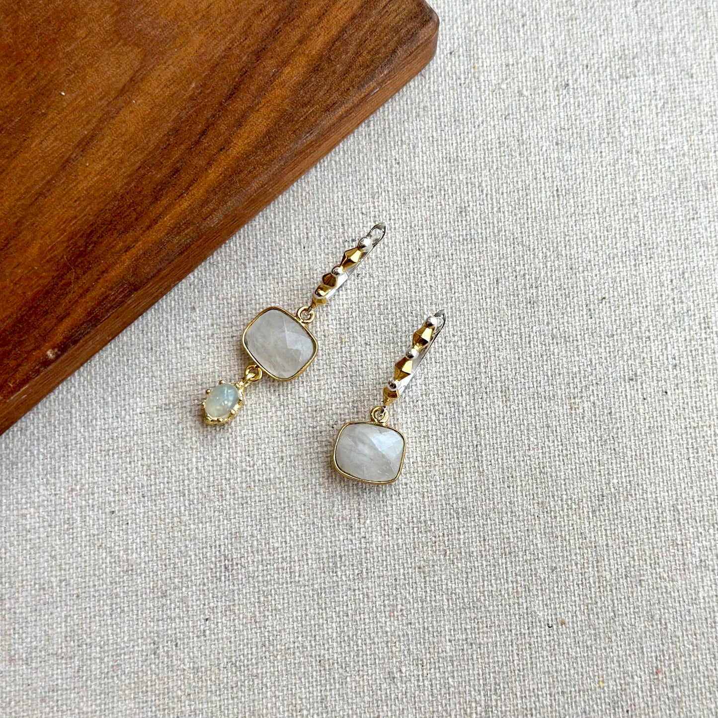 Moonstone And Opal Drop Dangle Gold-plated Earring