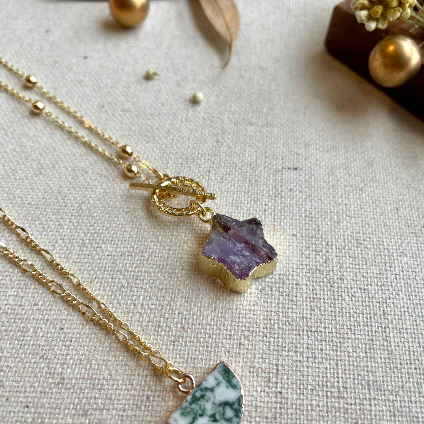 Star-shaped Amethyst Raw Stone Long Gold-plated Necklace