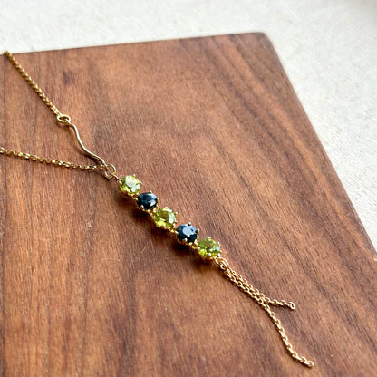 Peridot And Sapphire Asymmetric Y-shaped 14k Gold-filled Necklace