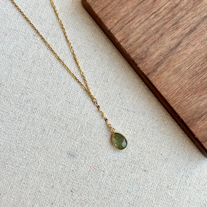 Watermelon Tourmaline Dropped Dainty Chain Gold-plated Sterling Silver Necklace