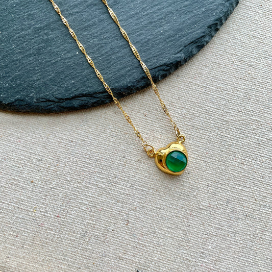 Green Chalcedony Heart Pendant Twisted Gold-plated Necklace