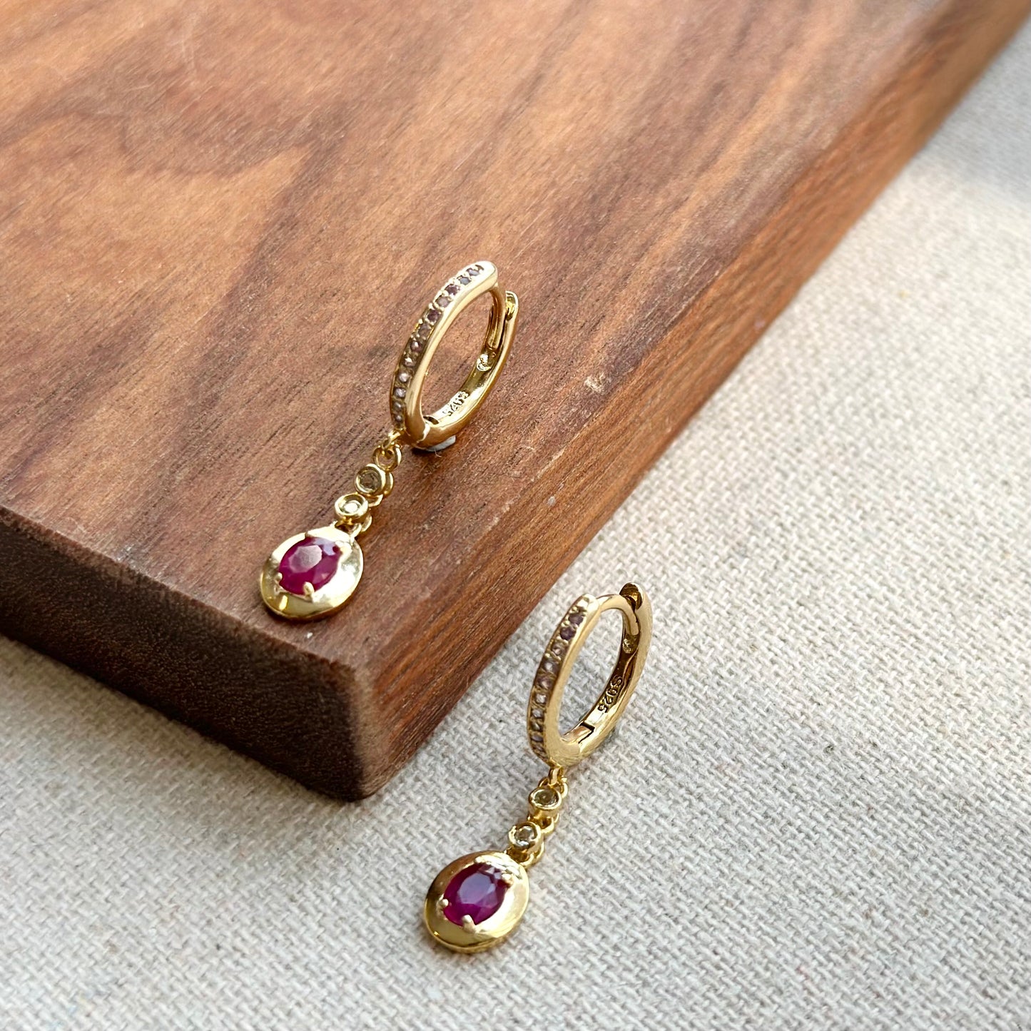 Ruby Mixed Topaz And Dainty Amethyst Hoop Gold-plated Sterling Silver Earring