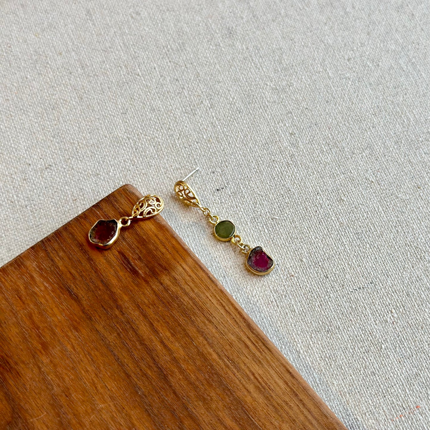 Paisley Stud Watermelon Tourmaline Gold-plated Earring