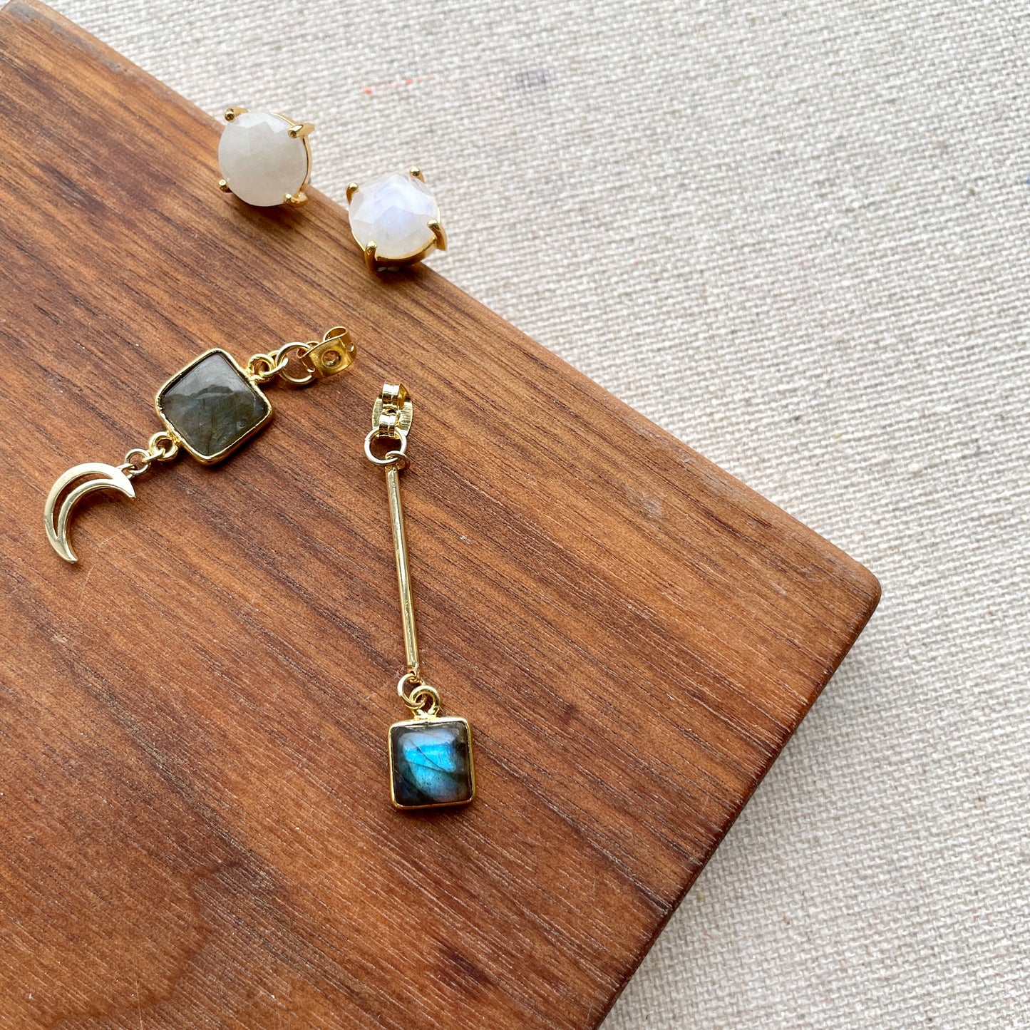 Moonstone Stud and Labradorite Two-way Earring