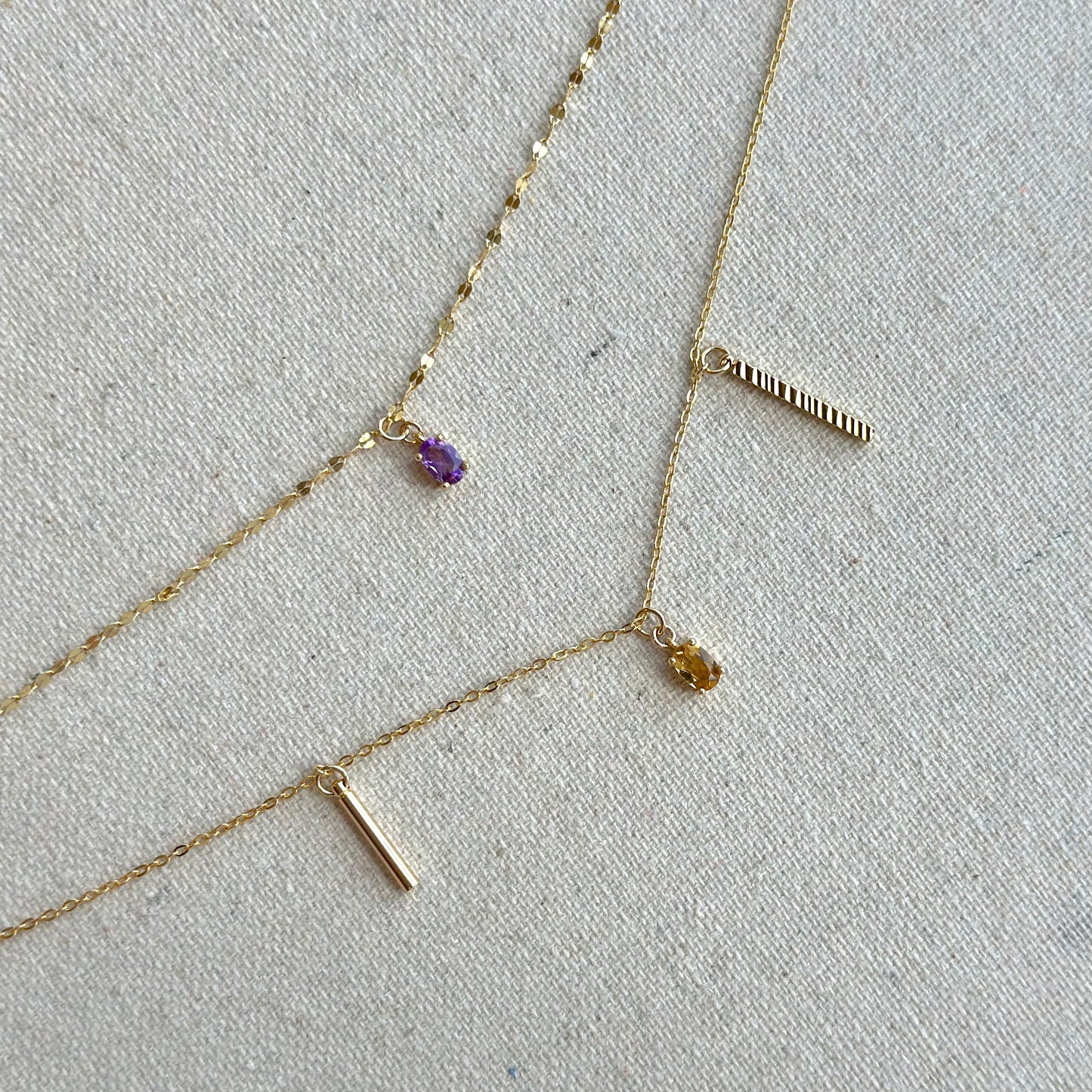 Amethyst And Citrine Double Layer Gold-plated Sterling Silver Necklace