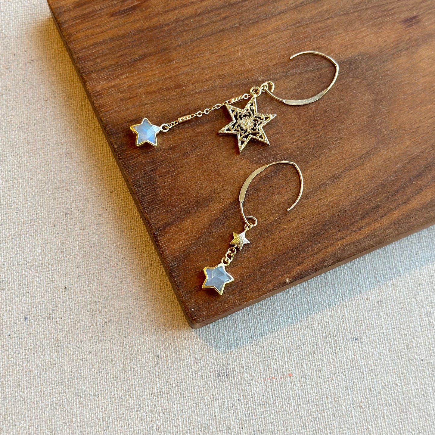 Moonstone Twinkle Star Asymmetric 14k Gold-filled Earring