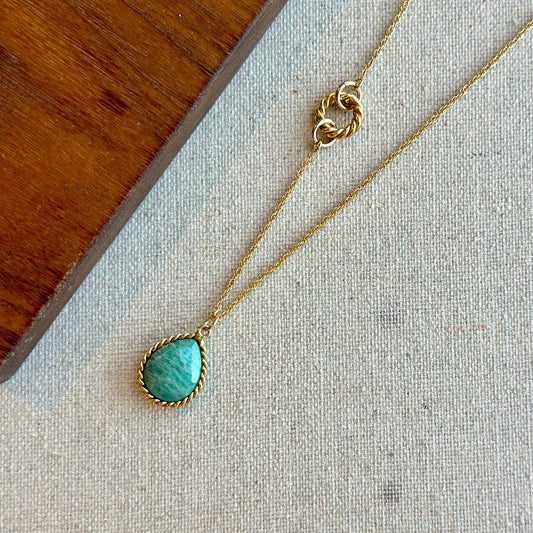 Amazonite Twisted Ring Asymmetric Gold-plated Necklace